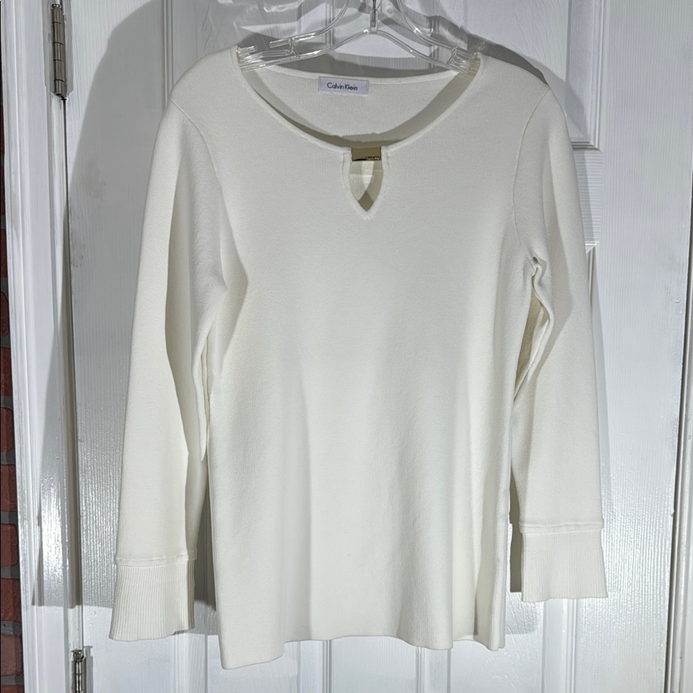 Calvin Klein Pearl Cream Long Sleeve Top Women’s Size S/M Stretch CKJOK2261J